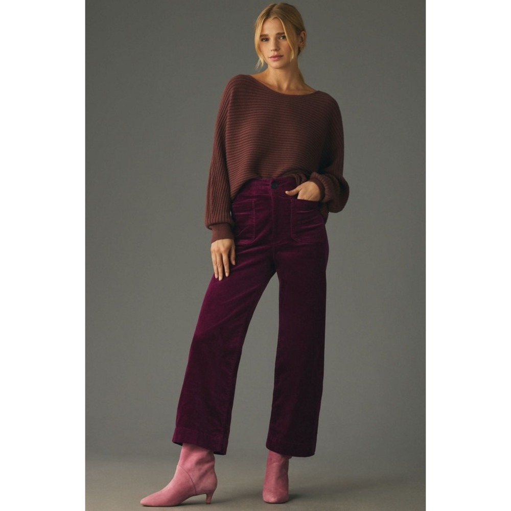 NWT Maeve Anthropologie Colette Corduroy Wide‎ Leg Pants Raspberry 24W Plus X123